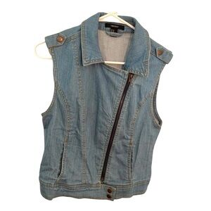 Forever 21 Sleeveless Asymmetric Zip Denim Vest